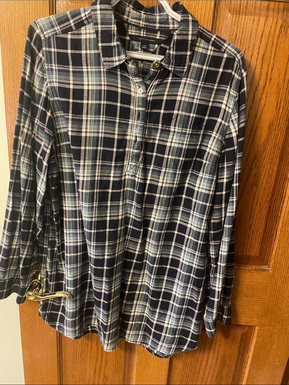 Tommy Hilfiger Navy and White Plaid Button-Down Shirt